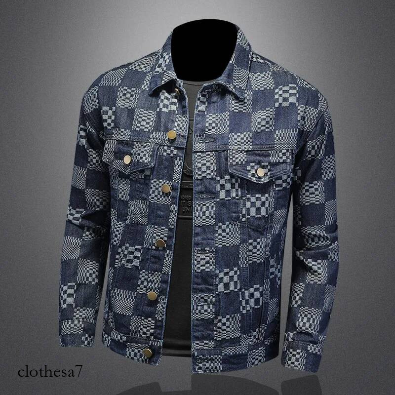 Spring Auutmn Jacquard Denim Jackets Luxury Cotton Turn Down Collar Simple Casual Male Cowboy Coats Man OuterWear