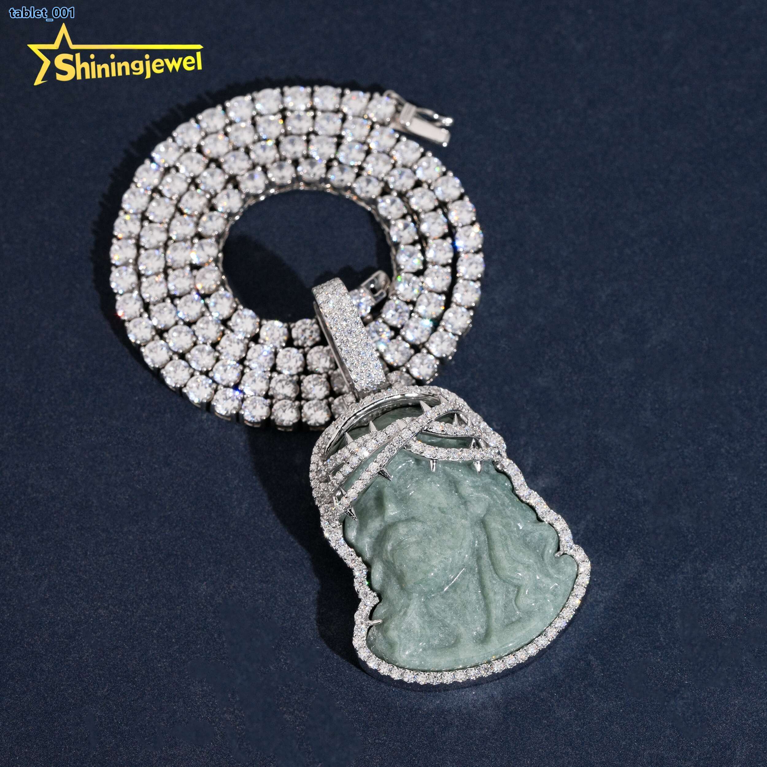 925 Silver New Design Moissanite Jesus Head Charms Pendant Custom Hip Hop Moissanite Diamond Jewelry Iced Out Jesus Jade Pendant