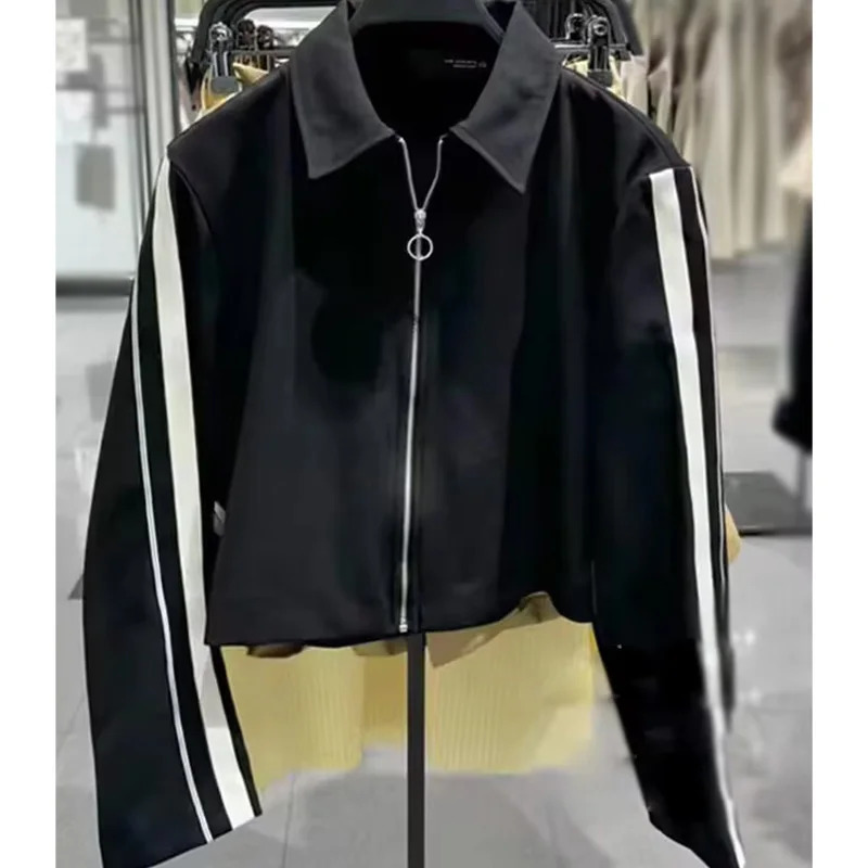 Women Casual Black Trousers Suits Sports Short Jacket Female Vinatge White Patchwork Baggy Pants Street 260306
