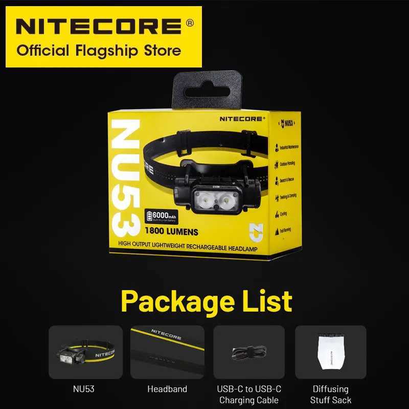 NITECORE NU53 USB-C Rechargeable Headlamp 16W Fast Charge Running Industrial Headlight 1800 Lumens Built in 6000mAh Battery H260307