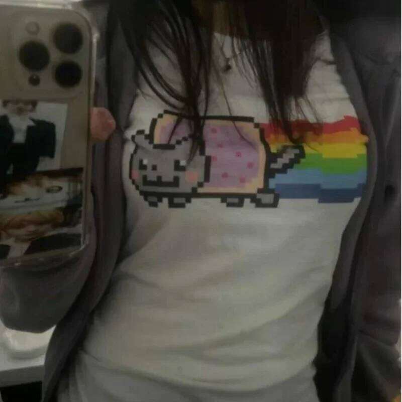 Cute 2000s Aesthetic Letter Print T-Shirt Y2K Women's Star Harajuku Retro Fashion Gothic Tops Women Clothing Graphic XJ260306