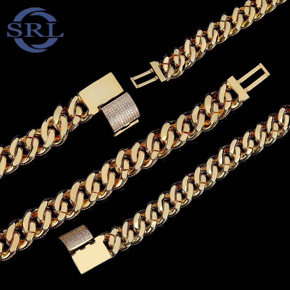 CHA019 18mm VVS Moissanite Tennis Cuban Chain Iced Out Hip Hop Jewelry Necklace for Men Gold Plated Brass Link Design