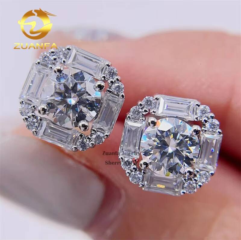 Pass Diamond Tester 9mm Vvs baguette Moissanite Stud Earrings With Screw Back 10k Gold Jewelry