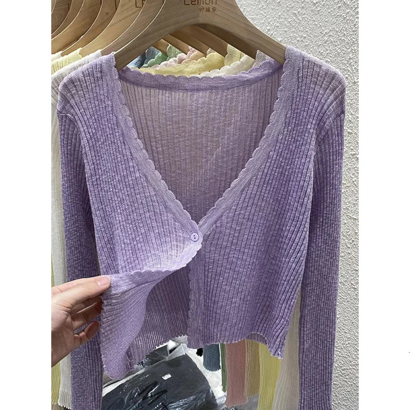 Short Ice Silk Knitted Sun Protection Cardigan Womens Thin Summer Autumn Suspender Skirt Layered Gauze Jacket 260306