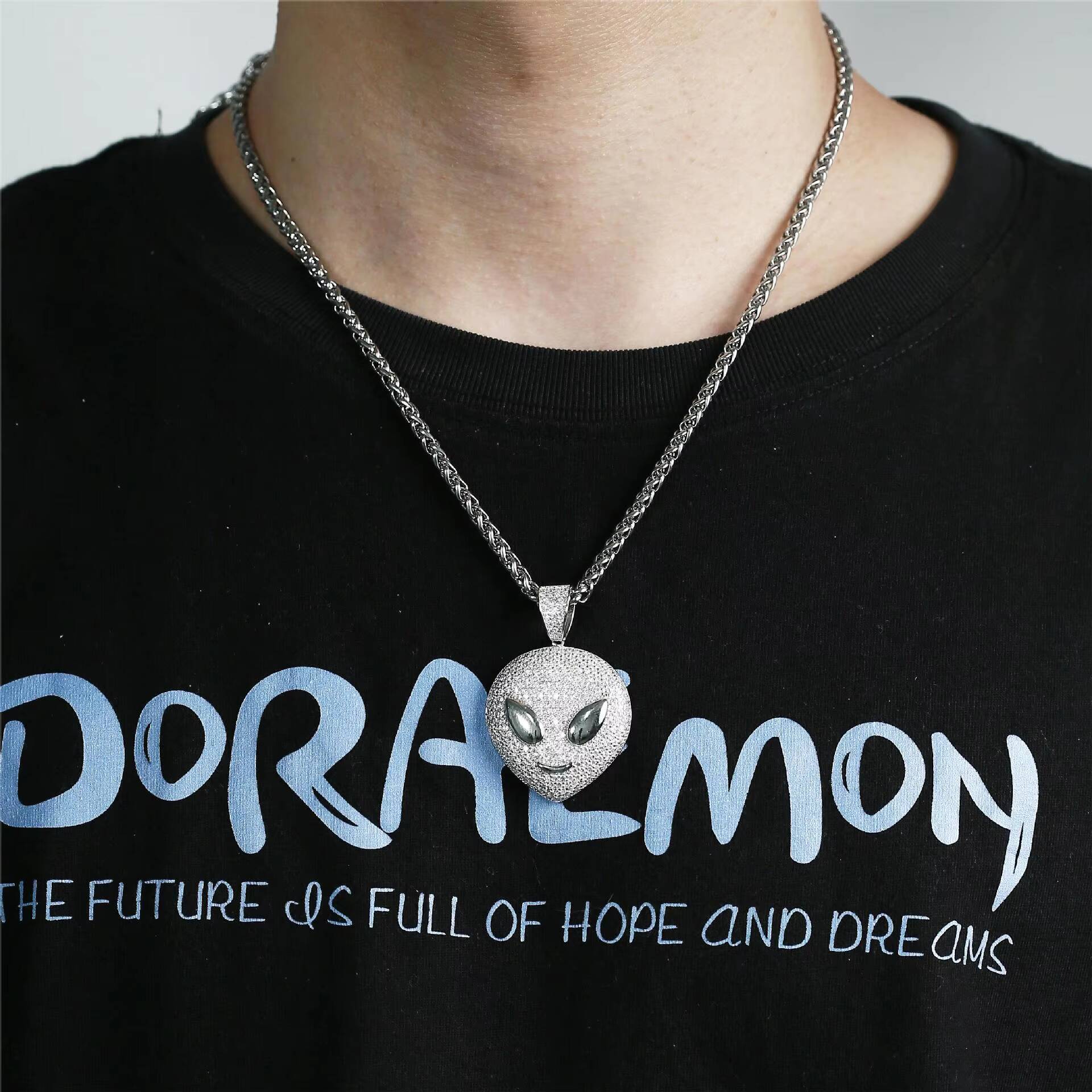 9 S925 Sterling Silver Hip Hop Style Aliens Full Diamond Moissanite Pendants for Women Man