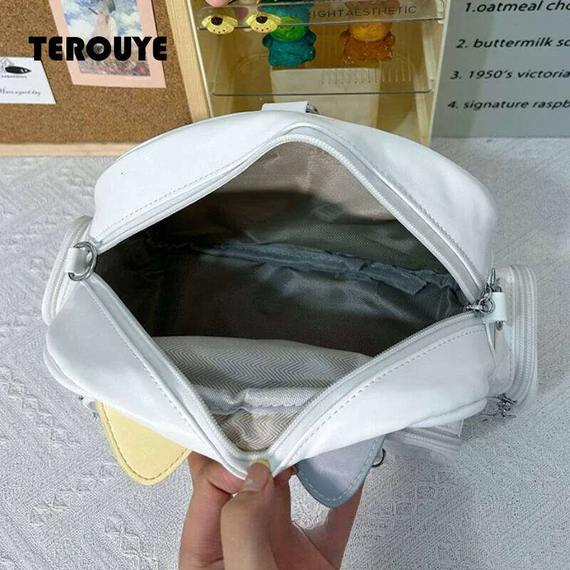 Women's Fashion Backpacks Y2k Korean Japan Kawaii Cat Ita Bag PU Cute Girls Transparent Pocket Aesthetic Shoulder Crossbody Bags TEROUYE