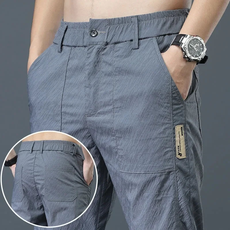 Mens Ice Silk Ultra-thin Casual Pants Korean-style Trendy Loose-fit Straight-leg Lightweight Quick-dry Long Trousers For Summer 260306
