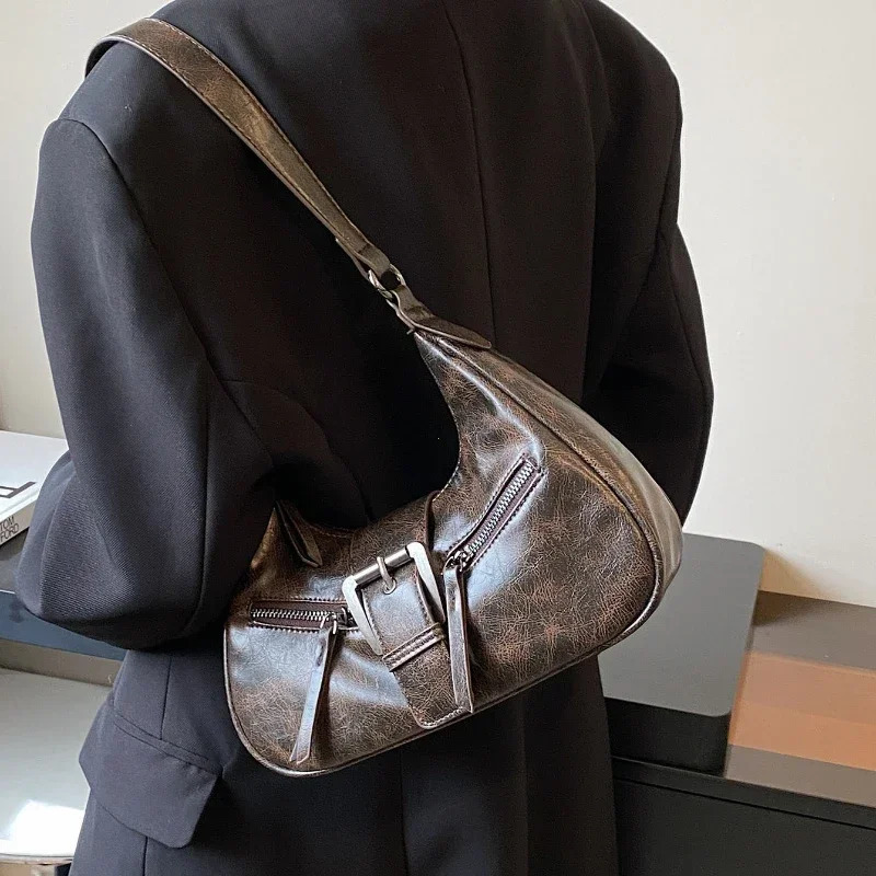 Retro Belt PU Leather Shoulder Bags for Women Y2K Small Vintage Female Underarm Crossbody Bag Fashion Handbags 260306