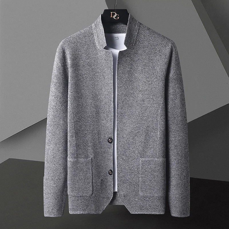 Cardigan Jacket Men Solid Color Knitted Casual Stand Collar Slim Fit Cardigan Coat Mens Sweater Jacket Khaki Black Gray 4Xl 260306