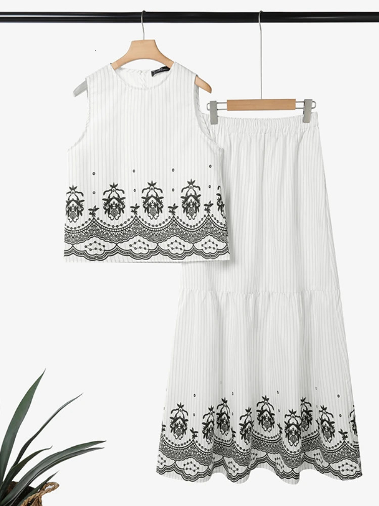 ZANZEA Fashion Striped Skirt Sets Women Vintage Printed Sleeveless Tops and ALine Long Skirts 2 Pieces Dress Woman Outfits 260306