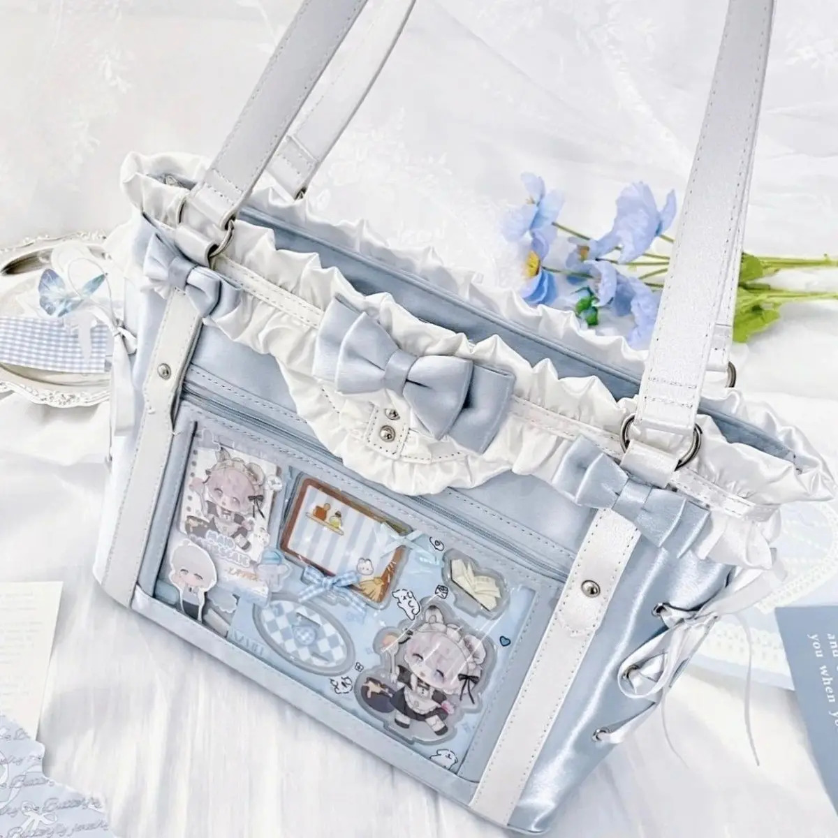 Fashion for Girls Y2K Ulzzang Ita Bag Sweet Preppy Style Shoulder Bag for Women Large Capacity Ribbon Bow Tote Bag 260303