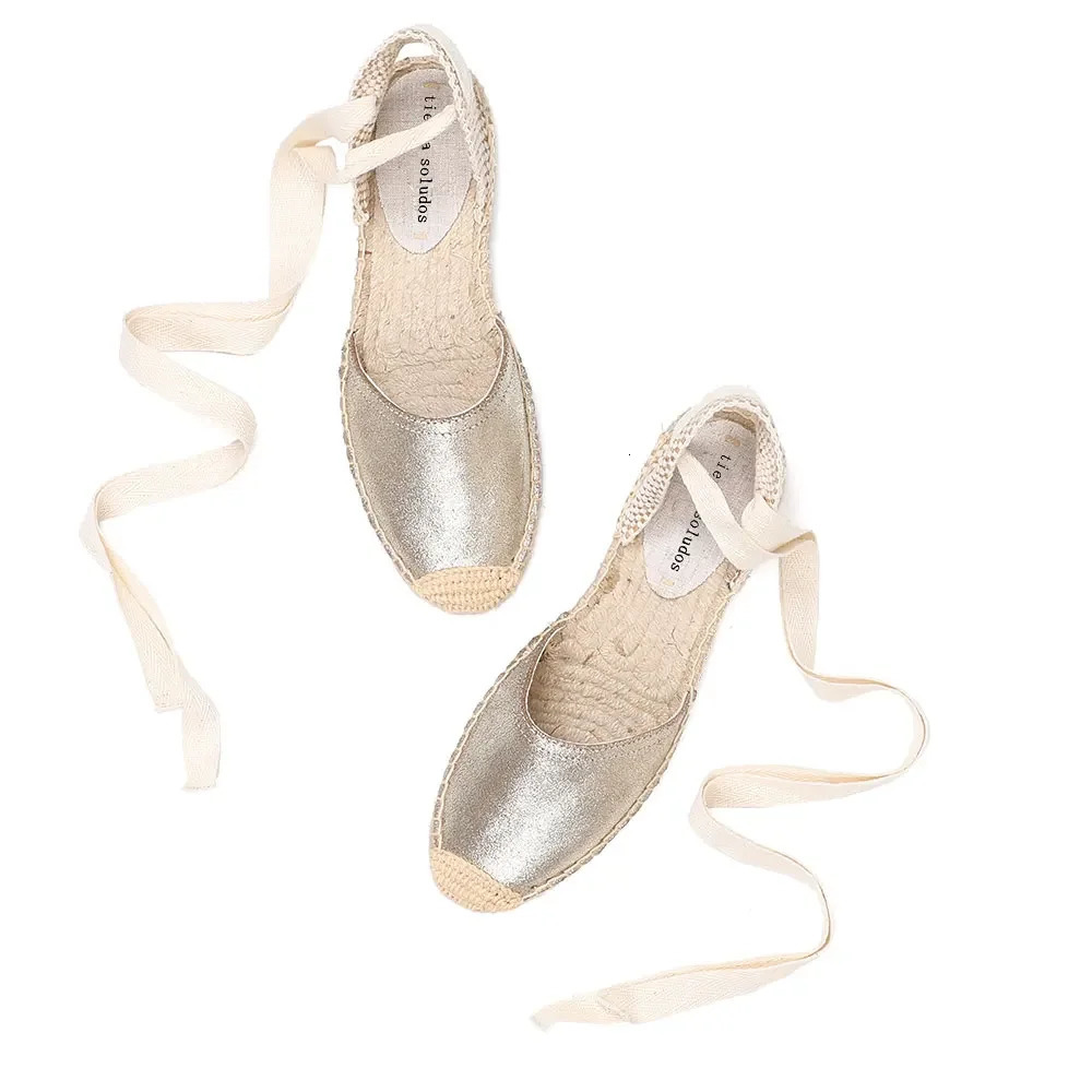 Espadrilles Sandals Shoes Fashionable Genuine Leather T-Strap Platform Womens Sandals Womens Casual Lace-up 260306