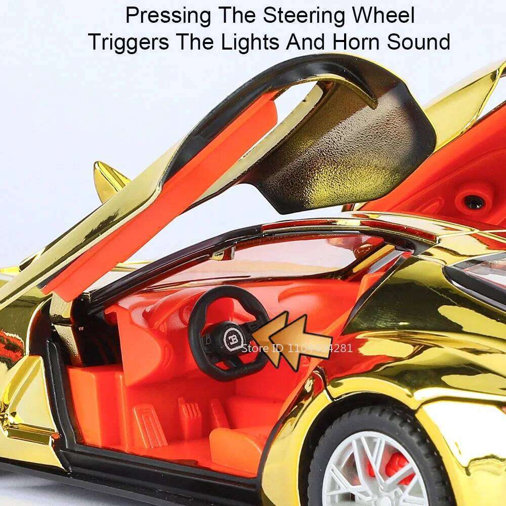 1:24 Alloy Diecast Atlantic Toys Sports Cars Models Doors Opened Vehicle Pull Back Light Music Miniature Car Kids Festival Gifts Z260306
