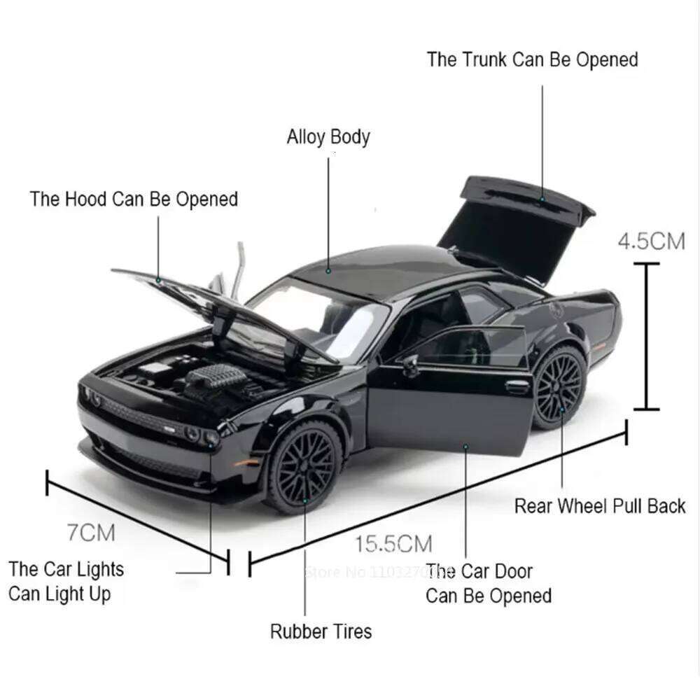 1:32 Challenger SRT Police Cars Alloy Models Toys Diecast Metal Body Doors Opened Sound Light Pull Back Vehices Birthday Present Z260306