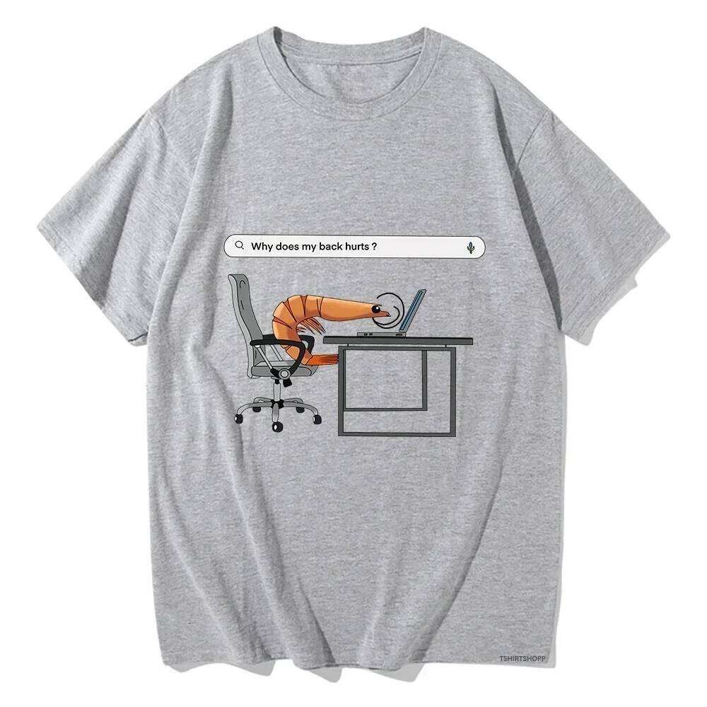 Why Does My Back Hurts Funny Shrimp Printed TShirts Women Round Neck Short Sleeve Tshirt Vintage Summer Casual Clothing XJ260306