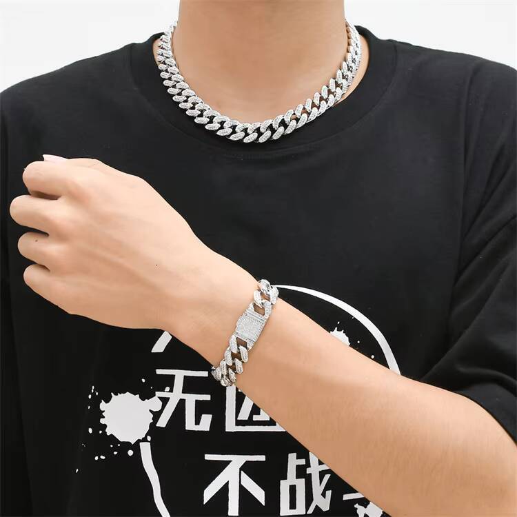 Hip Hop Unisex Gold Plated 925 Silver Moissanite Necklace with Iced Cuban Link Bling Chain GRA Certified for Men Rappers