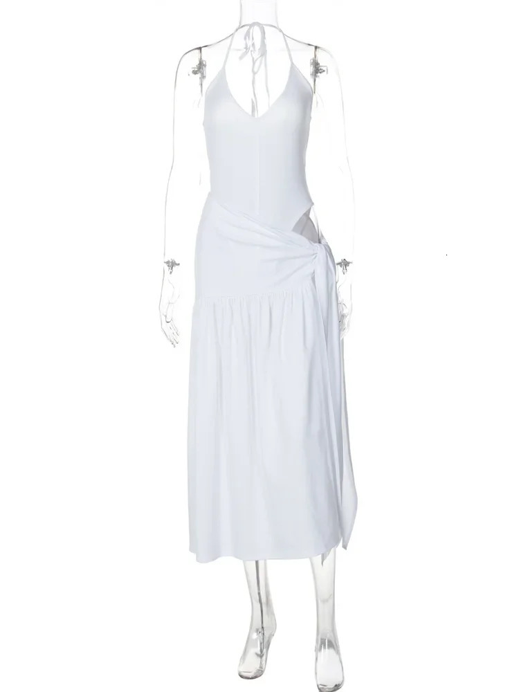 2 PieceSet Female VNeck Jumpsuit Outfits Sexy LaceUp Pleated High Waist Skirt Sets For Women White Bandage 260306