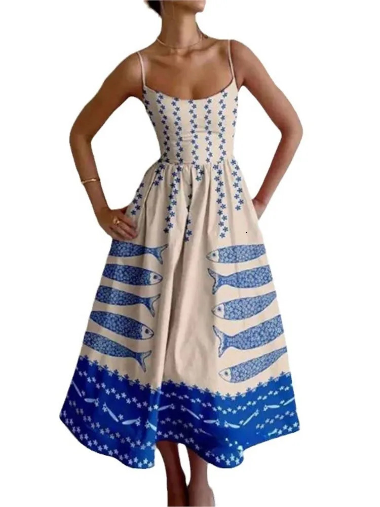 Fashion Trendy Print Spaghetti Strap Dresses Women Sexy Low Cut Backless A-line Sleeveless Dress Female Party Club Vestidos 260306