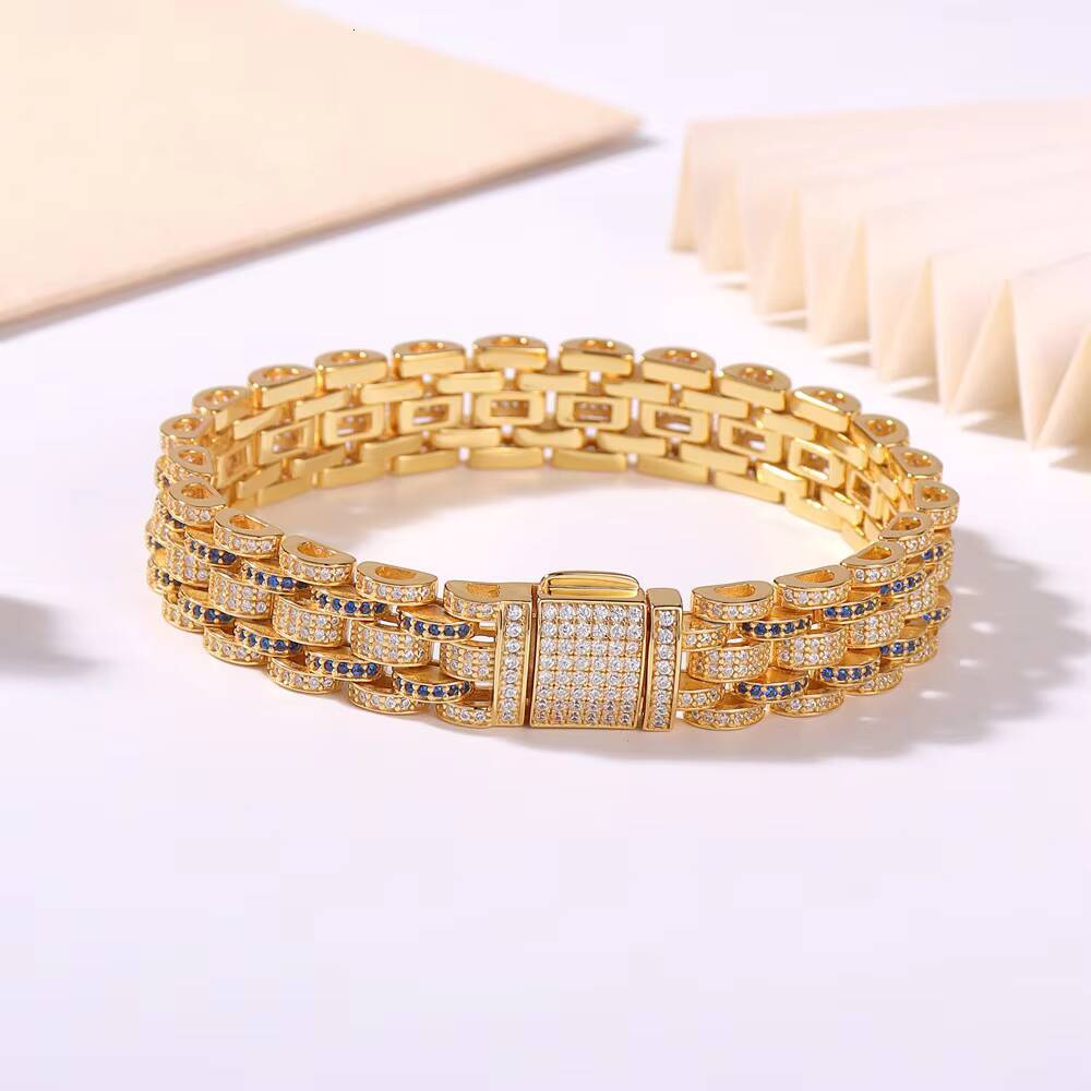Factory Direct Mens Fine Jewelry Hip Hop Style Moissanite Cuban Chain Bracelet 925 Silver Gold Plated for Style Conscious