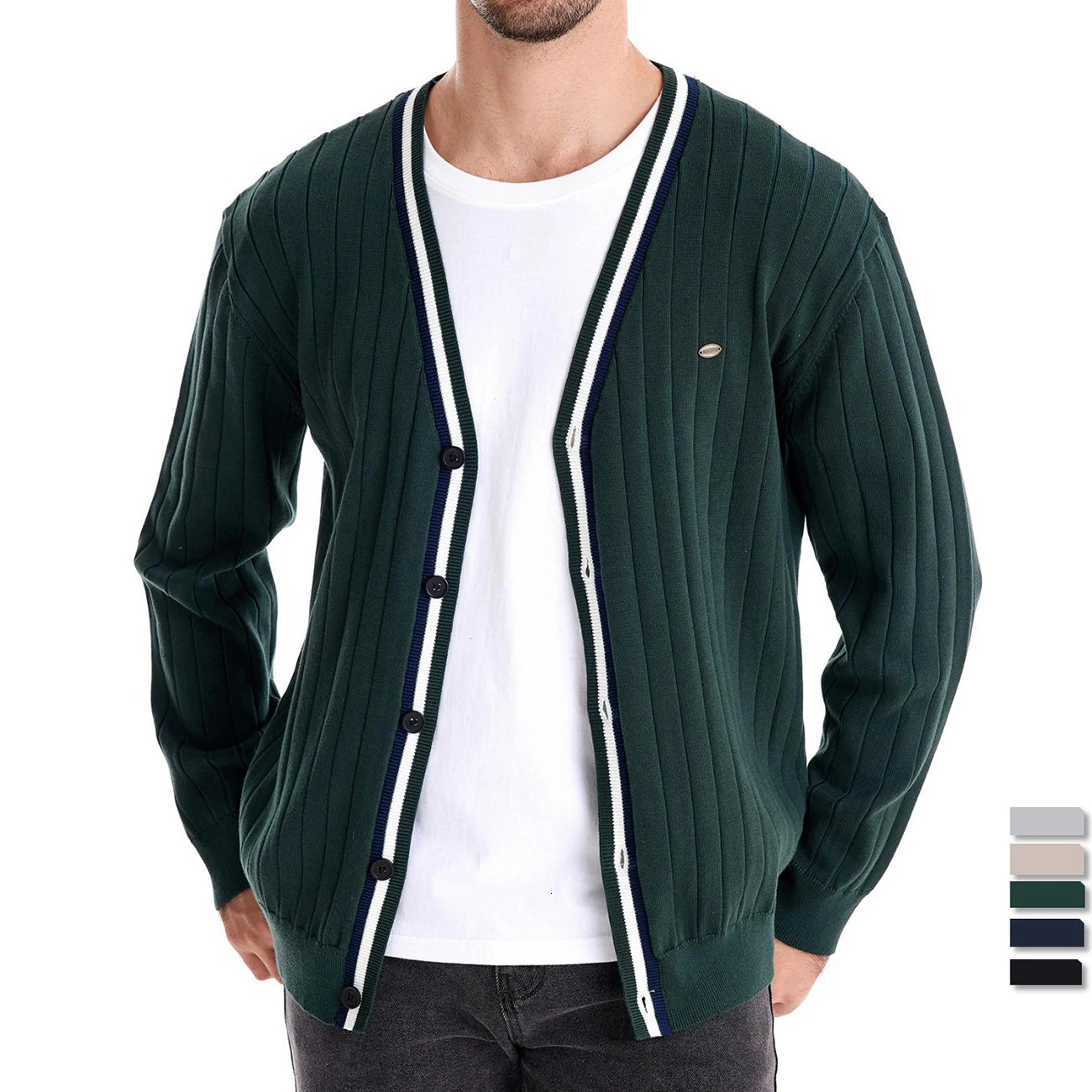 AIOPESON Mens Cotton Cardigan Sweater V Neck Button-up Casual Youth Knit Sweaters for Men 260306