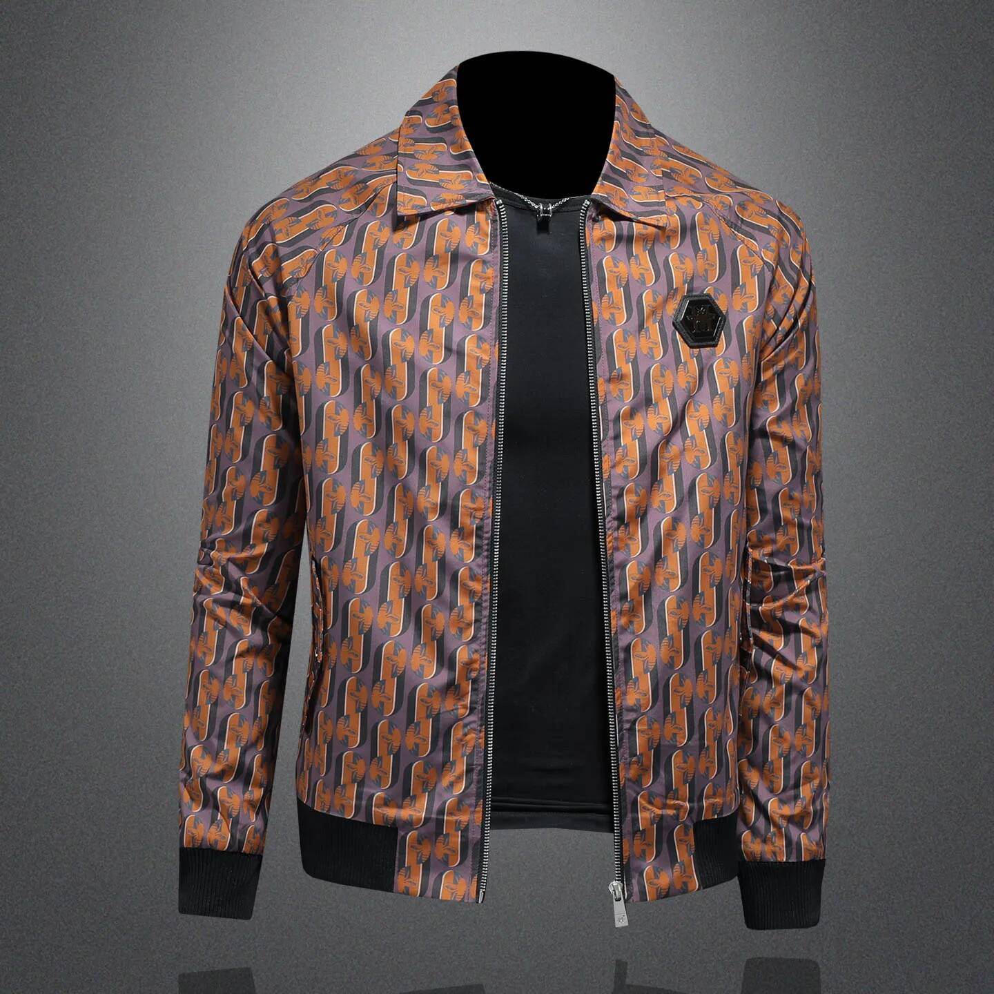 Luxury Printed Turn Down Collar Men's Jacket Business Bomber Jackets Male Casual Coats Social Streetwear Men Clothing