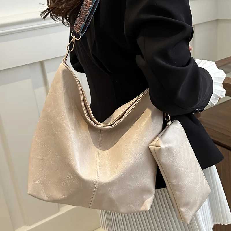 PU Material Womens Bucket Tote Bag Set Adjustable Wide Strap for Daily Need with Fashion Zipper Closure Polyester Lining H260306