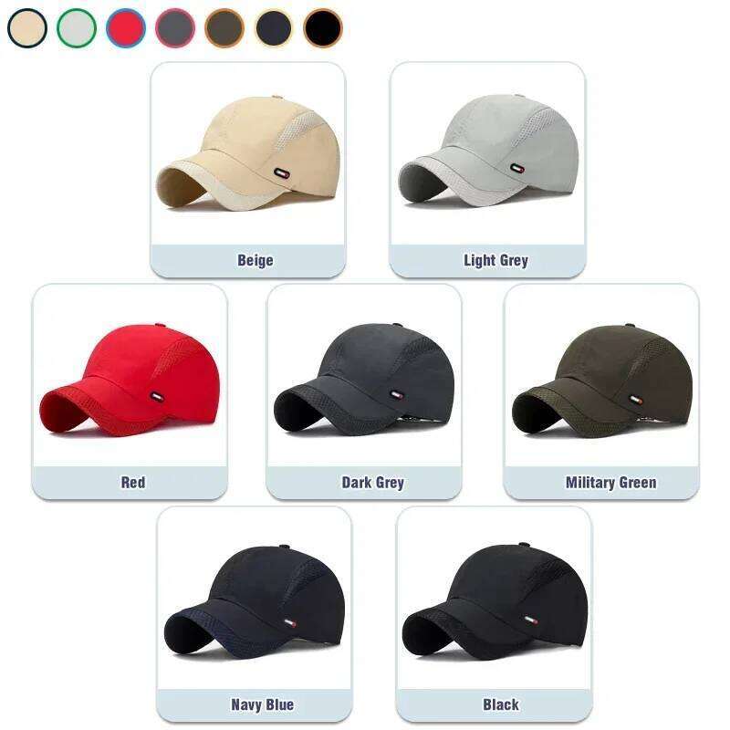 Summer Breathable Mesh Quick-Drying Outdoor Sports Red Leather Label Protection Sun Hat Y260304
