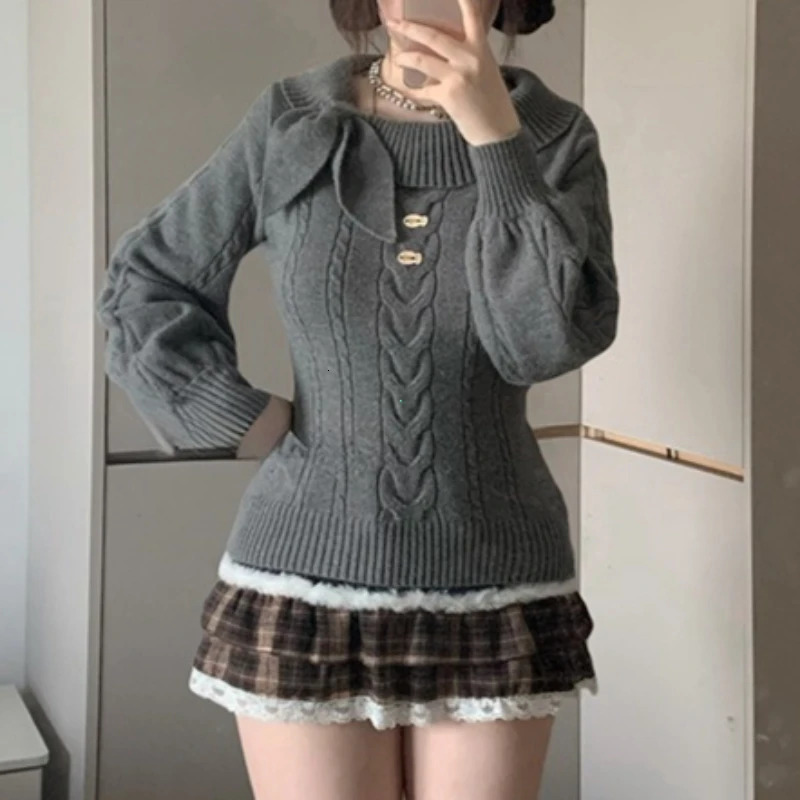 Preppy Style Sweet Knitted Sweater 2000s Aesthetic Gyaru Chic Korean Y2k Jumper Long Sleeve Coquette Knitwears 260306