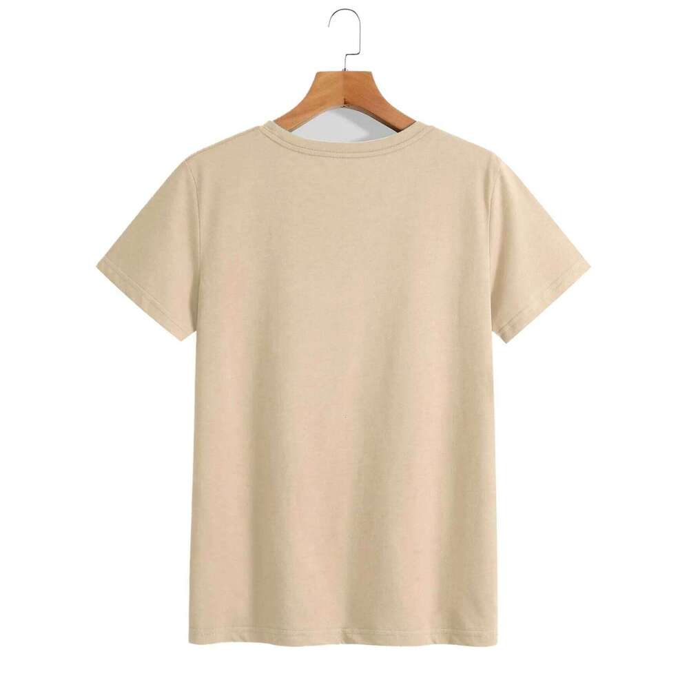 Women's casual crew collar T-shirt with monogram print, short sleeve knit top, polyester and spandex mix, summer XJ260306 XJ260306