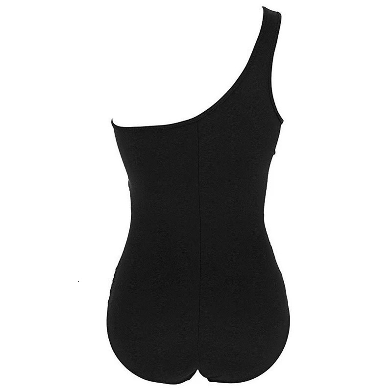 M3XL 4XL Plus Size Swimsuits Women One Shoulder Slim Swimwear For Mesh Solid Black Red Blue Push Up Padded Bathing Suits 260306