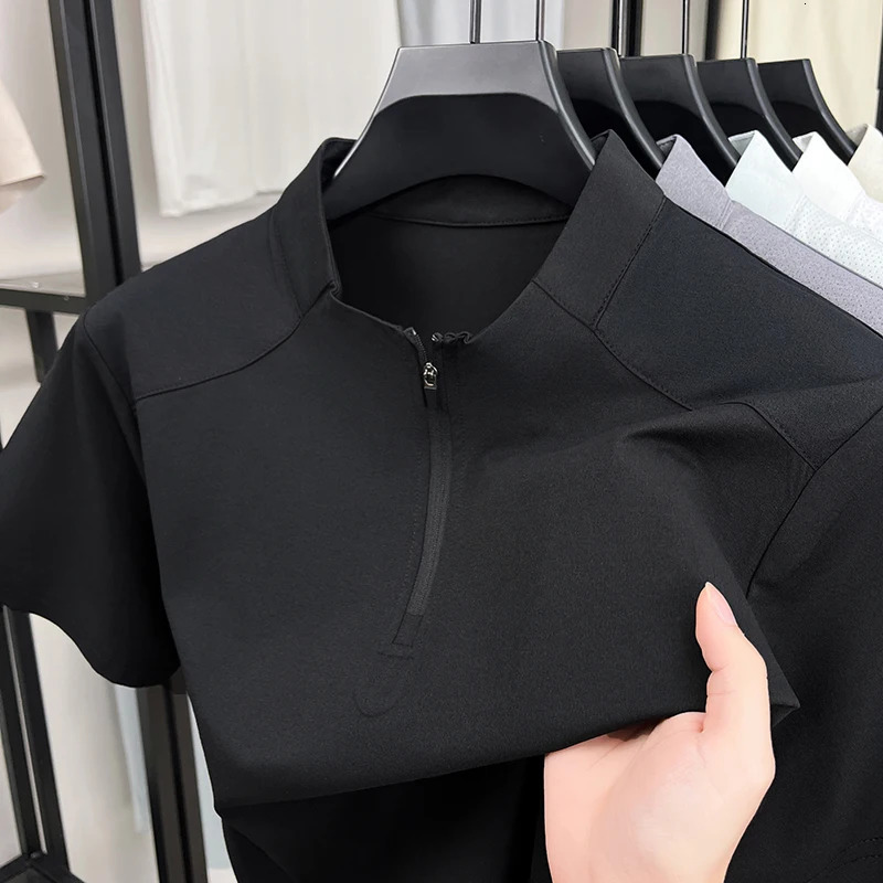 Summer Style Short-Sleeved T-Shirt for Men Casual Moisture-Wicking Quick-Drying Half-Zip Fashionable Breathable Mens Wear 260305