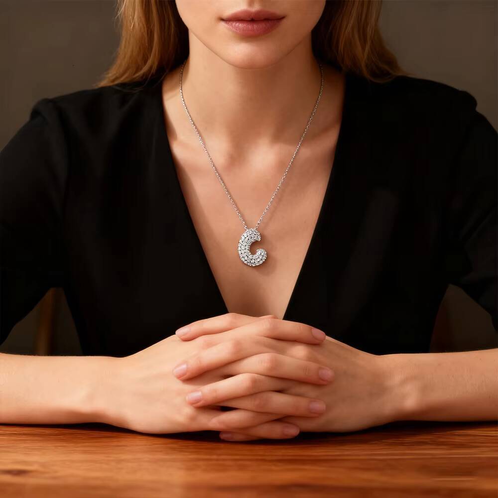 Cross Border 26 Letters Moissanite Necklace 44CT Large Chain Exaggerated English Pendant Fashionable Charms Necklace
