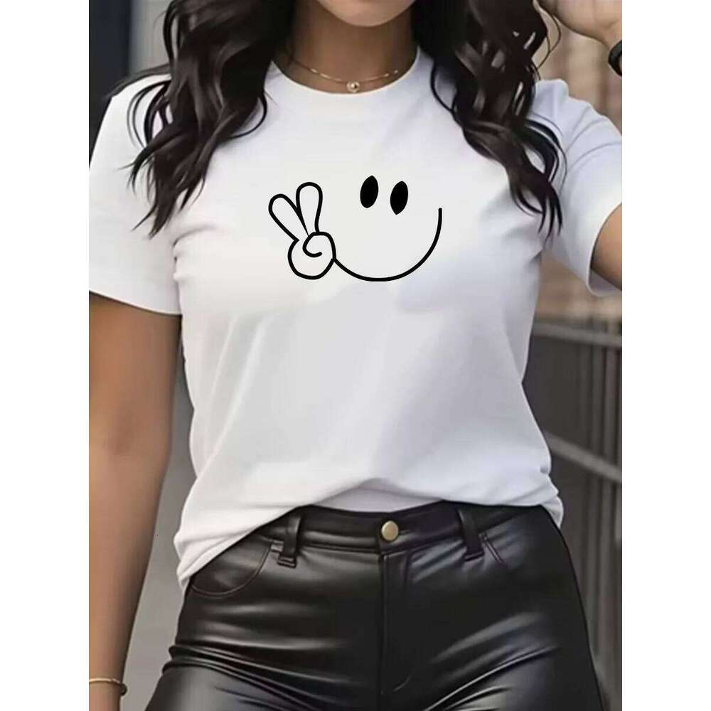 New style pattern round neck T-shirt, trendy T-shirt clothing women's short-sleeved summer fashion Y2K top. XJ260306 XJ260306