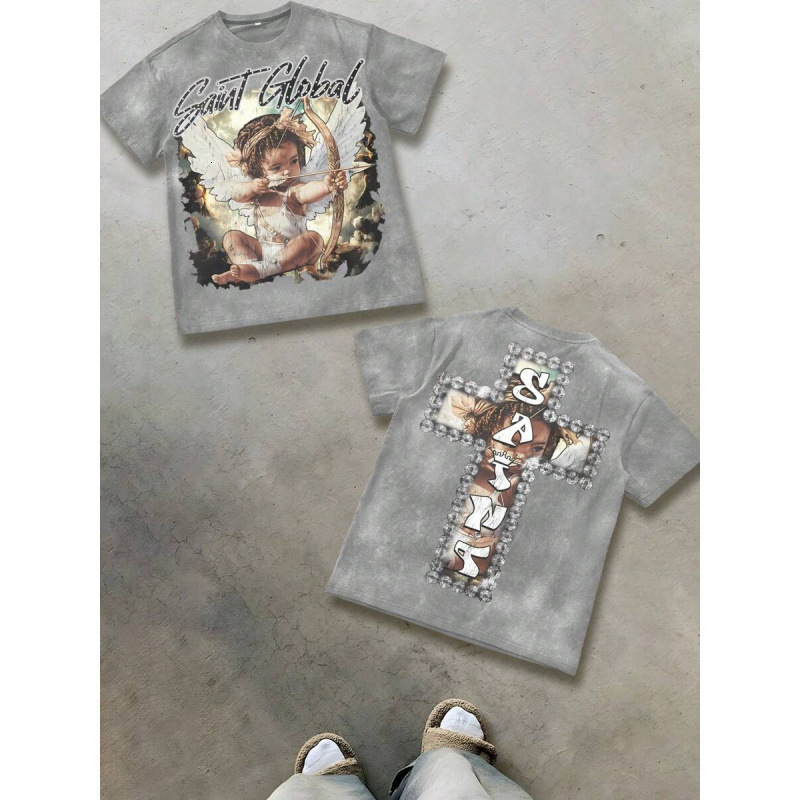 Luxury Brand Designer Clothes Pure Cotton Washed 230G T-Shirt Combining Faith And Fashion: Cheru