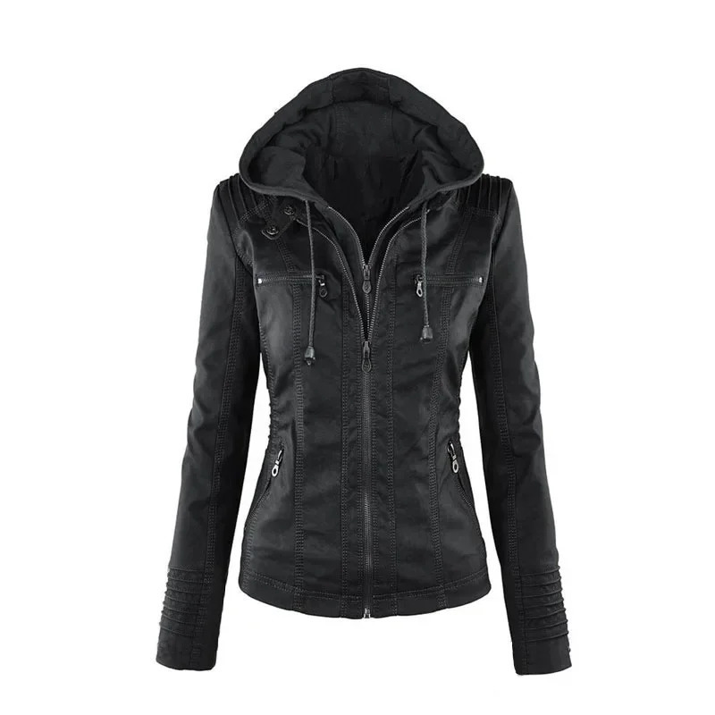 Gothic Faux Leather Jacket Women Coat Hoodies Winter Autumn Motorcycle Jacket Black Outerwear Leather PU Basic Jacket Coat 260306