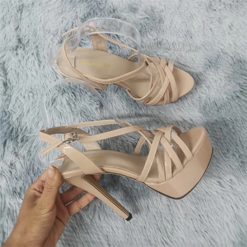 Women Sandals 14CM Super Sexy Platform High Heels Ankle Strap Sandals Open Toe Sanke Gladiator Party Dress Wedding Shoes 260306