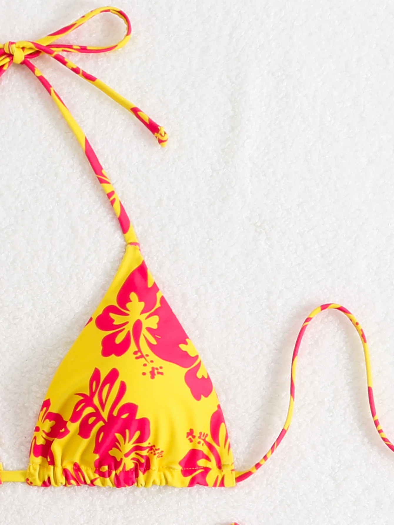 Summer retro floral print 2piece bikini lace up swimsuit sexy high waisted womens 260306