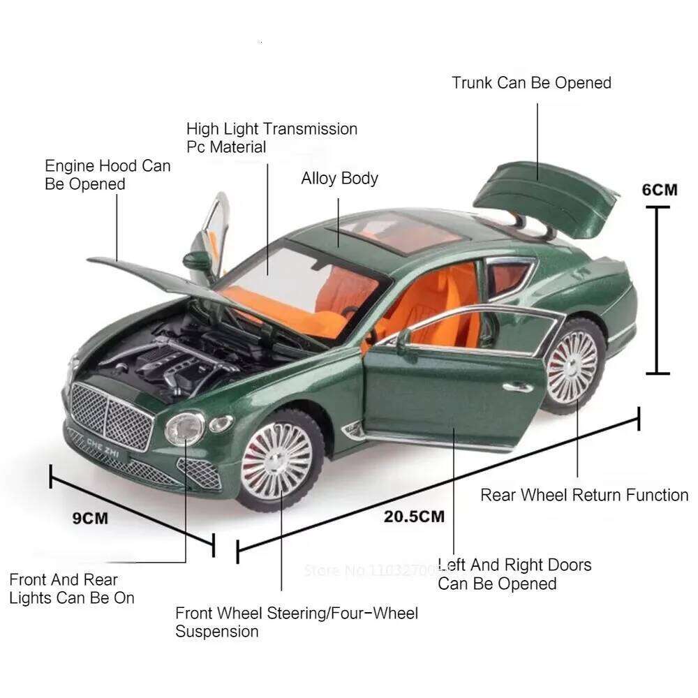 1:24 Mulsanne Continental GT Car Model Diecast Alloy Toy 6 Doors Opened Pull Back Sound Light Miniature Models Christmas Present Z260307