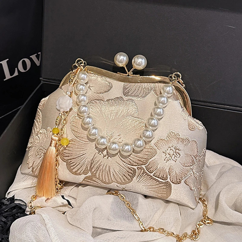 Vintage Women Chain Shoulder Bag Crossbody Bags Lock Shell Clip Handmade Wedding Chic Clutch Lady Handbag And Purse 260307