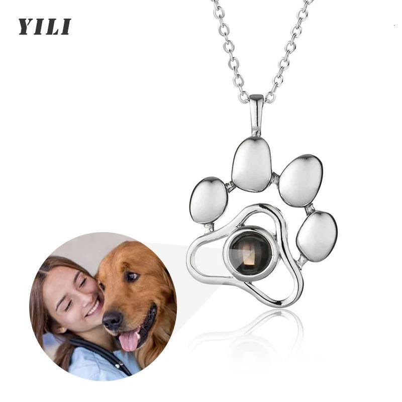 Personalized Po Projection Necklace I Love You 100 Languages Dog Paw Memorial Pendant Necklace Custom Po Dog Paw Necklace 260302
