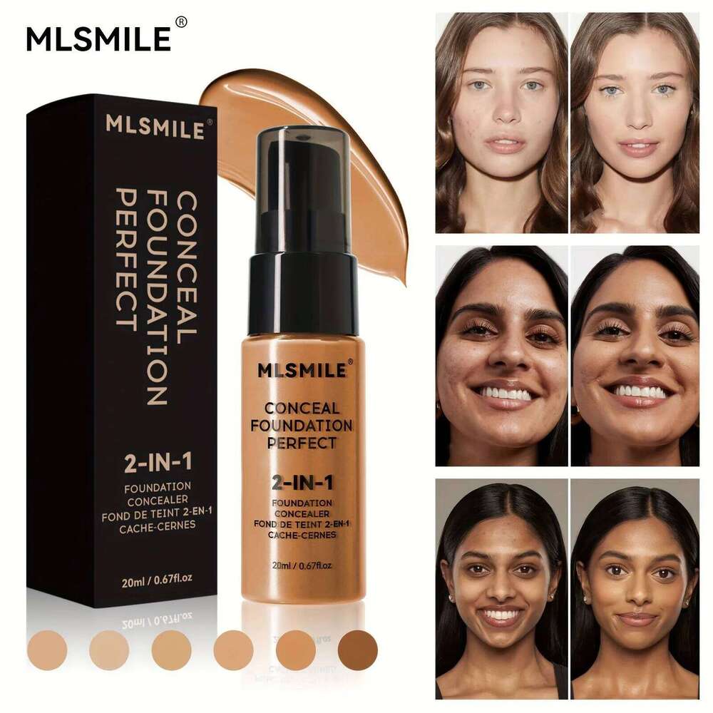 2pcs 2-In-1 Oil Control Liquid And Conceal, Full Coverage Long Lasting Waterproof Foundation Makeup 26L0306
