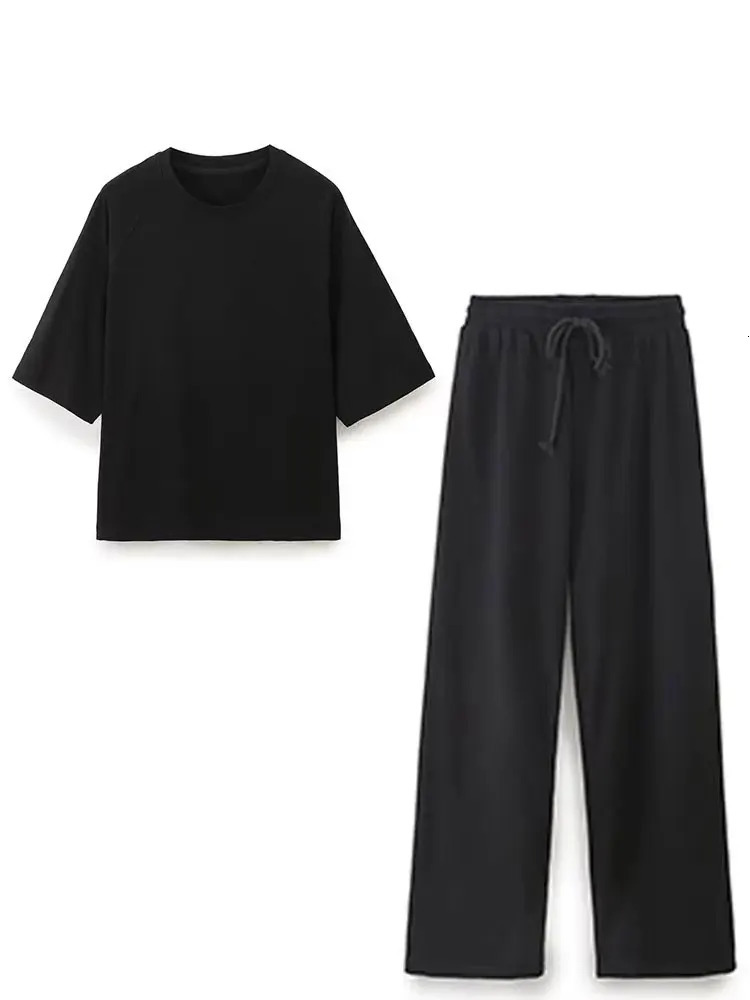 HH Summer Women Casual T Shirt Pant Sets Elegant Pink O Neck Short Sleeve TShirt Drawstring Loose Trousers Spring Suit 260306