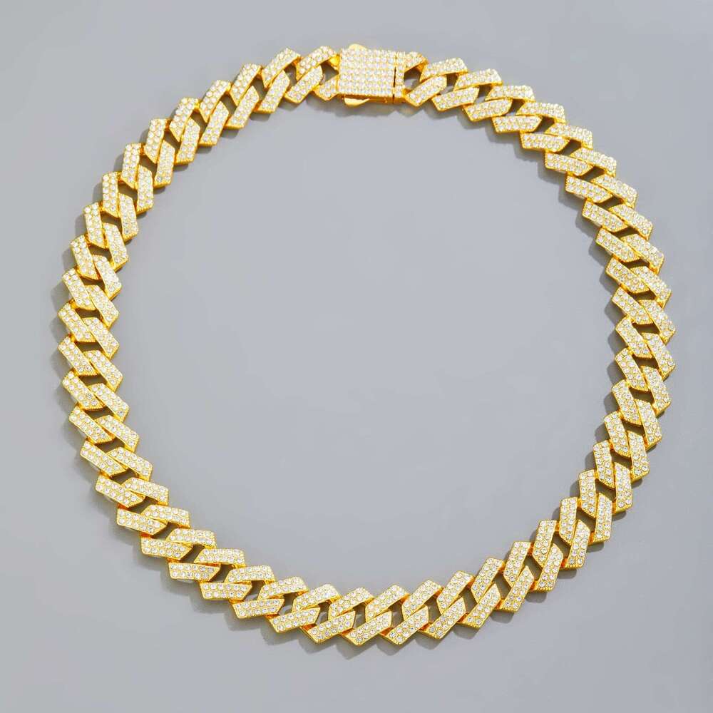 Hip-hop Cuban chain 15mm fashion high-quality alloy rhinestone necklace hip-hop jewelry direct from the factory