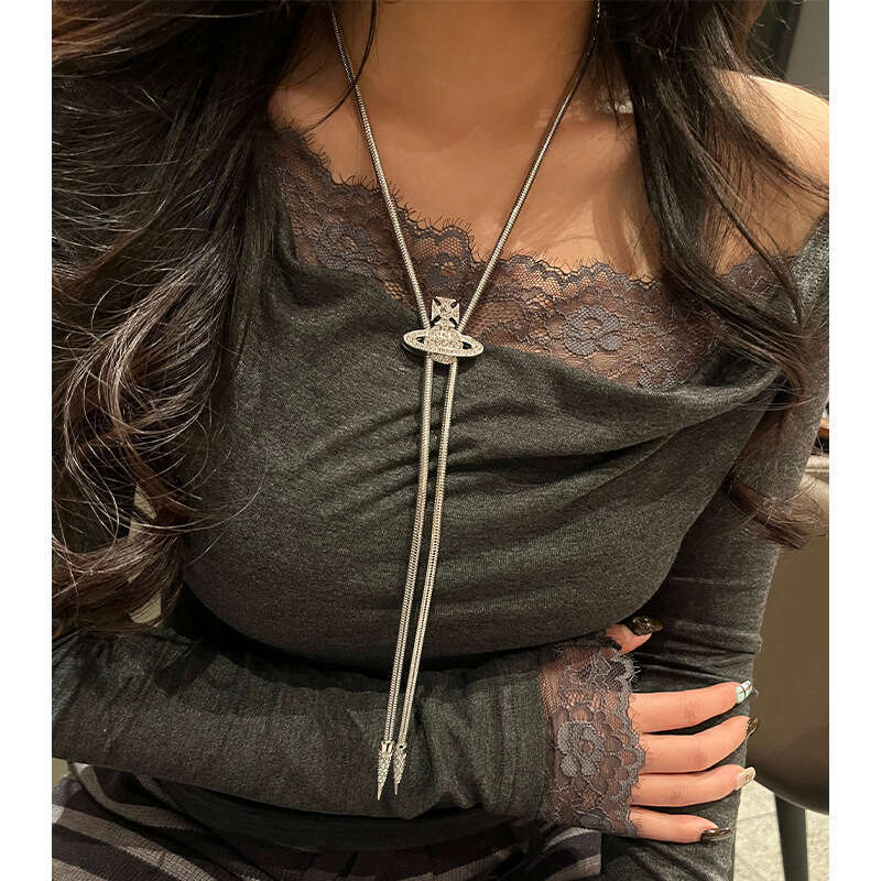 High-quality Empress of the West magnetic full-diamond Saturn tie-knot necklace, Cuban snake chain, European and American style, unisex