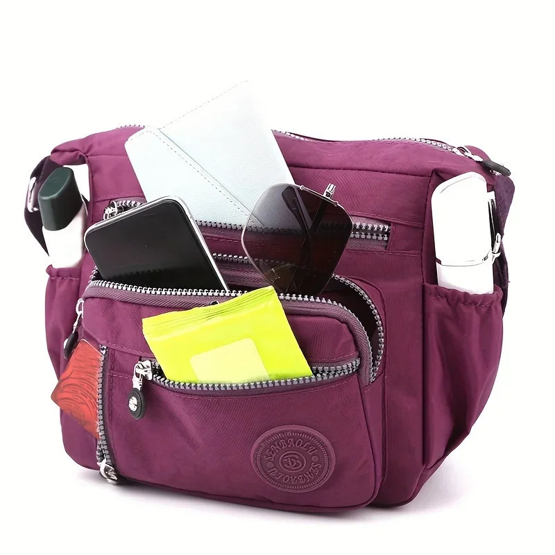 Waterproof Nylon Crossbody Bag Multiple Pockets Zipper Closure Stylish Casual Shoulder Bag for Travel Everyday Use 260306
