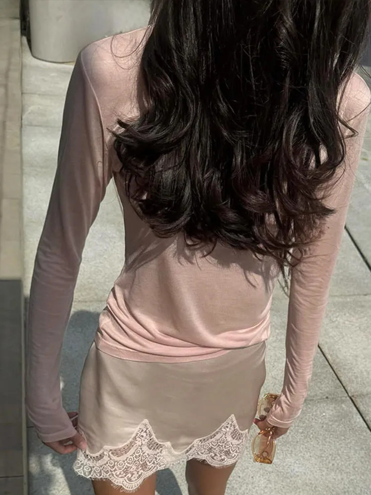 Sexy Solid Lace Skirt Women Fashion Patchwork Straight Irregular Street Short Skirts Female 2026 Spring Summer Lady Mini Bottoms 260306