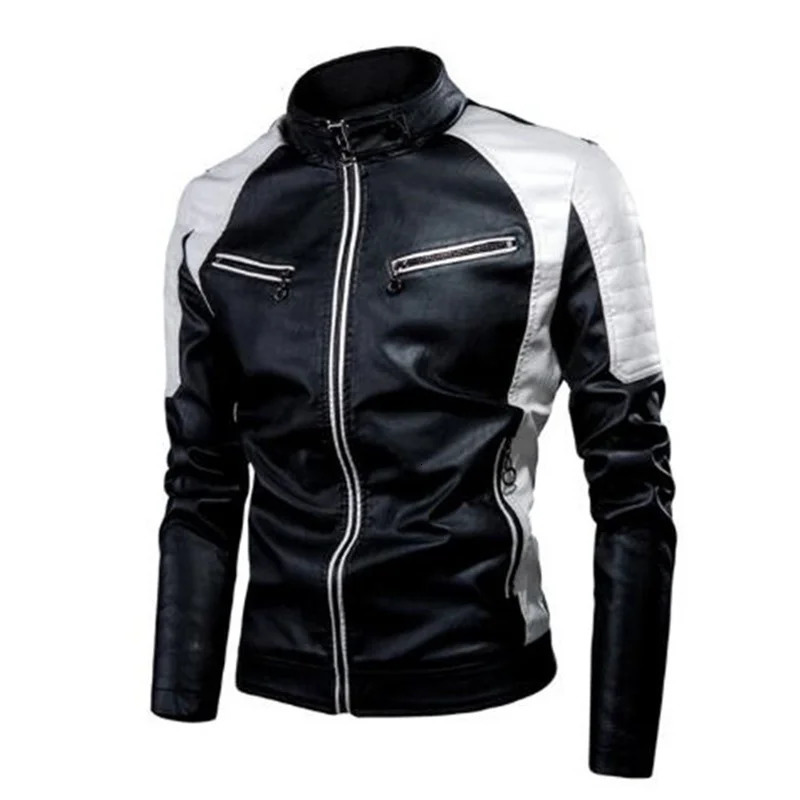 Motorcycle Jacket Leather Men Coat Bomber Waterproof Warm Fashion Splicing Vintage Stand Collar Riding Black Long Jacket Plus 260306