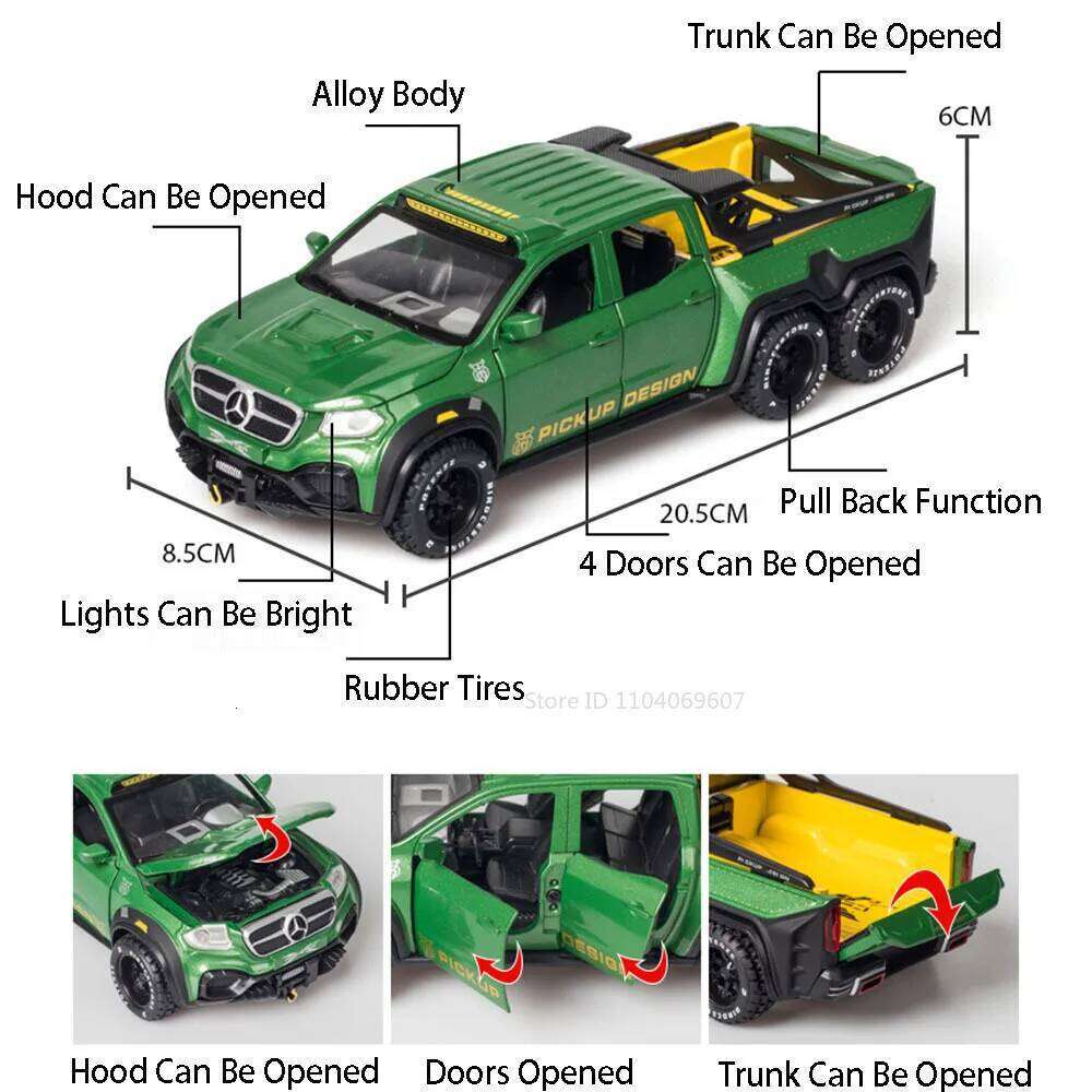 1:28 X-Class Exy 6X6 Miniature Models Diecast Cars Toy Doors Opened Sound Light Pull Back Off-road Vehicle Children's Toys Gifts Z260306