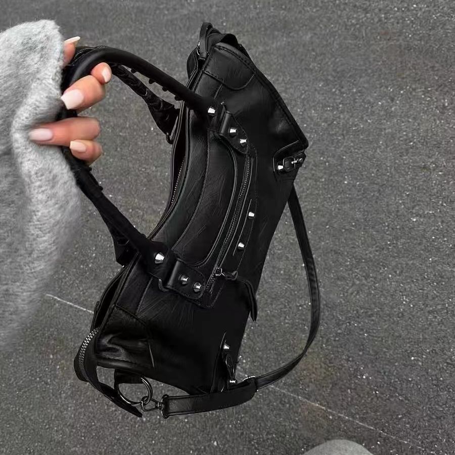 New spicy girl inlaid motorcycle bag with large capacity and high-end feeling shoulder and armpit crossbody bag handbag luxury handbag designer bag sh