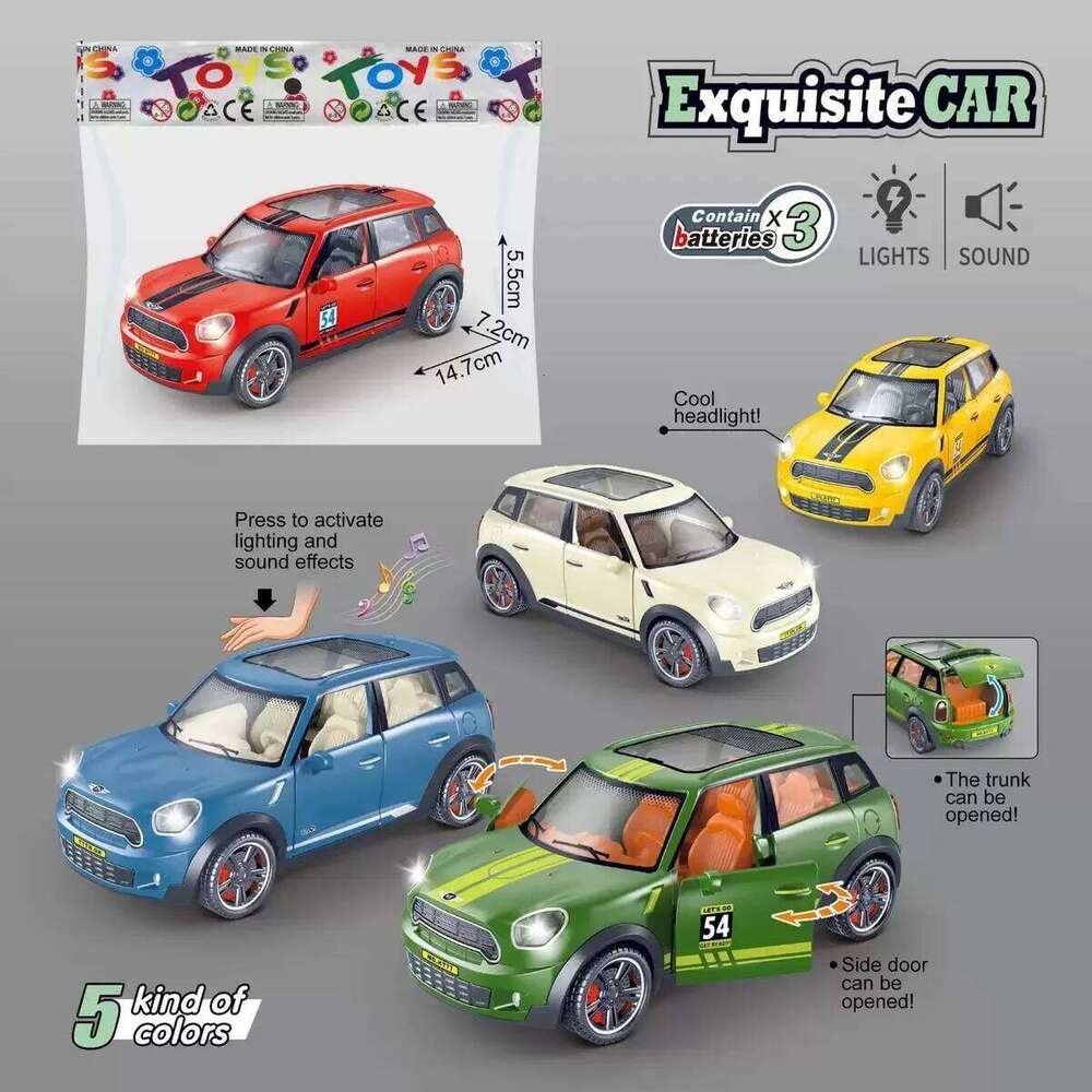 1pcs mini children's toys inertial car lighting music sedan manual door opening high simulation metal model collection Z260306